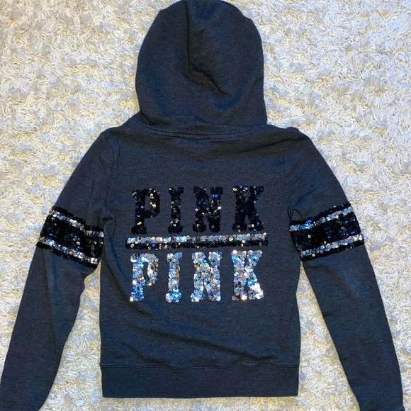 Victoria’s Secret PINK Gray Sequin Bling Hoodie. - Picture 3 of 10